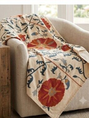 Pottery Barn Suzani/Wren Embroidered Cotton 50" Textile/Quilt/Table Throw